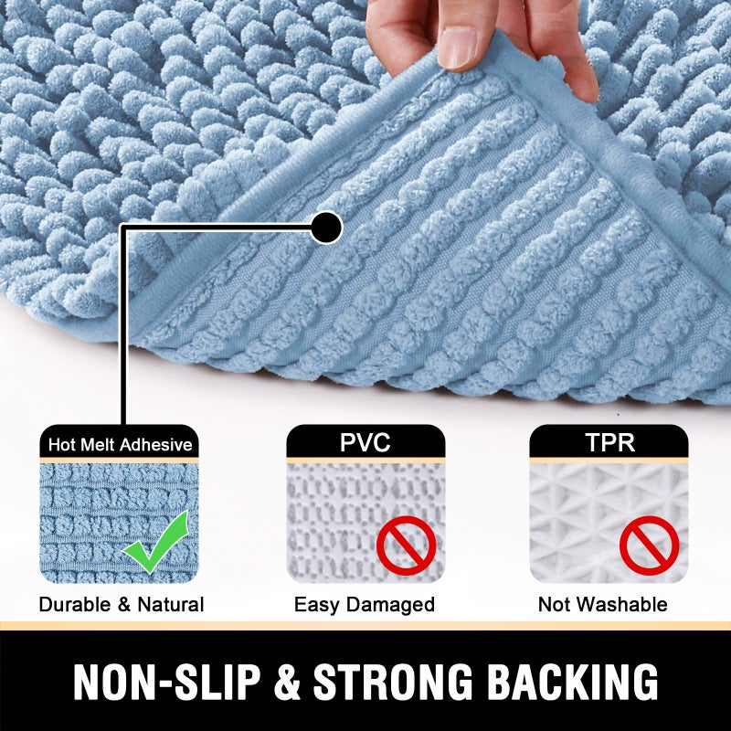 H.VERSAILTEX Bathroom Rugs Bath Mats Non Slip Luxury Chenille Bathroom Runner Rug 47x17 Extra Soft and Absorbent Shaggy Rugs Washable Dry Fast Area Carpet Mats, Tub - Cool Blue - Image 5